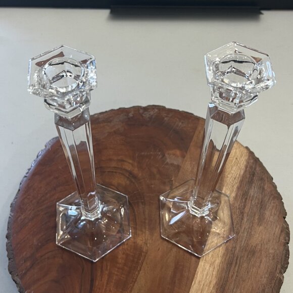 Pair of Handmade Geometric Cut Bohemian Crystal Candle Holders! - Picture 5 of 16